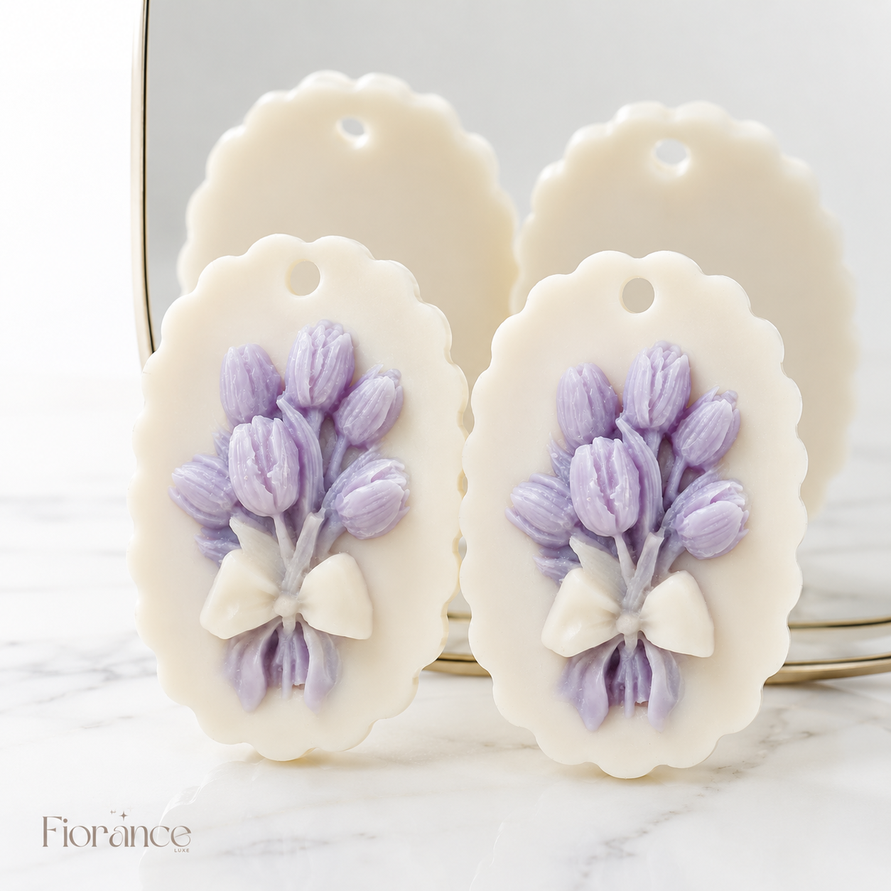 Fiorance Luxe tulip wax sachet set of 2 – scented soy wax sachet with 3D cream tulip bouquet design for wardrobe and gifting